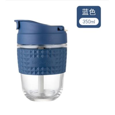 乐扣乐扣（LOCK&LOCK）高硼硅耐热玻璃茶杯 吸管便携泡茶咖啡杯LLG613BLU(350ml 藏蓝色 )水杯 杯子