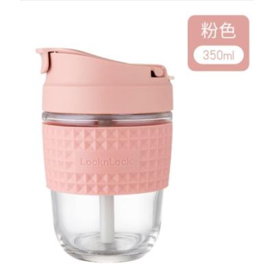 乐扣乐扣（LOCK&LOCK）高硼硅耐热玻璃茶杯 吸管便携泡茶咖啡杯LLG613PIK(350ml 粉红色 )水杯 杯子